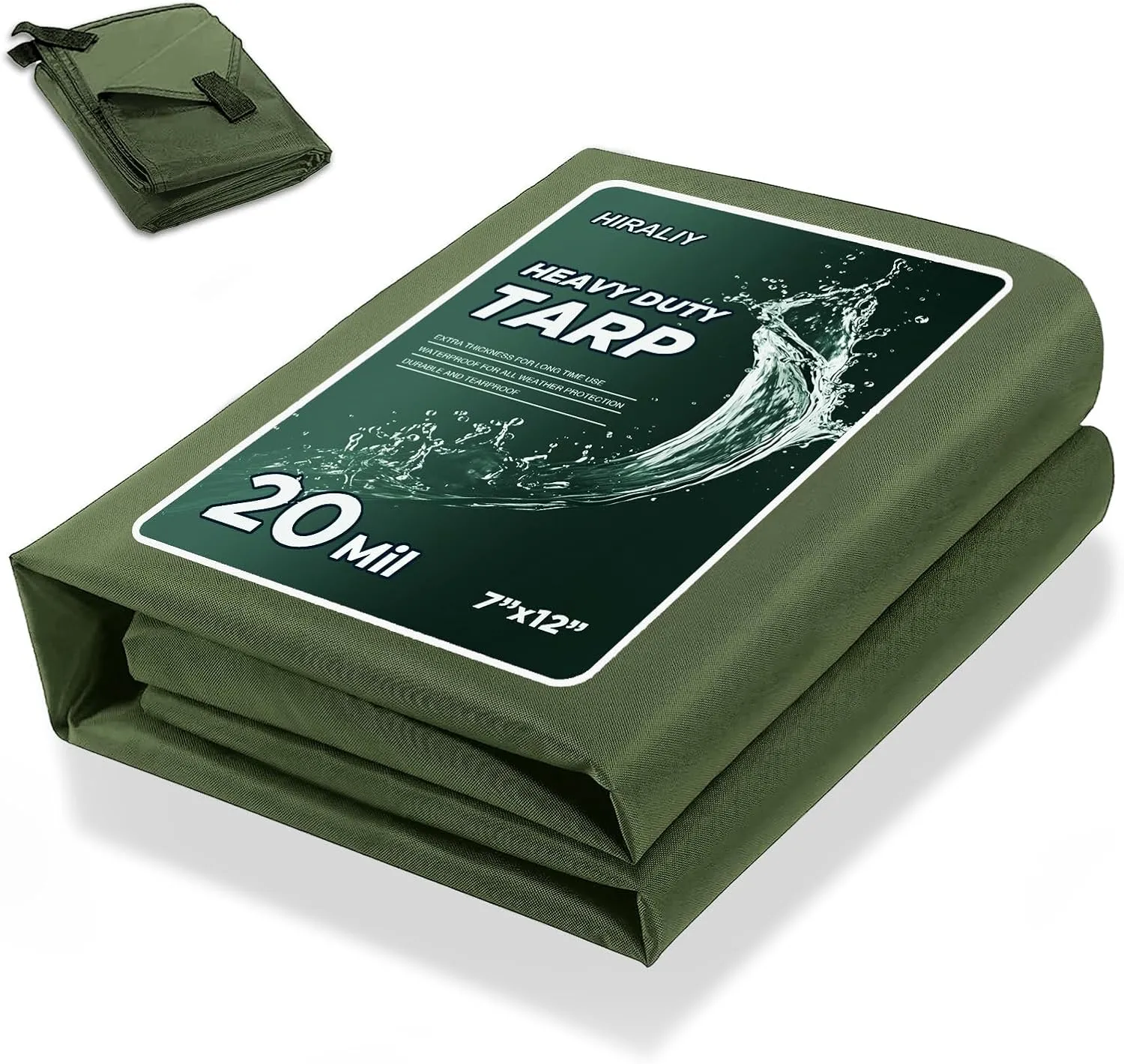 HIRALIY 20 Mil Heavy Duty Waterproof Tarp, 7x12ft Green Tarpaulin with Reinforced Webbing Loops, Multipurpose Oxford Canvas Tarp for Firewood, Roof, Camping, Pool
