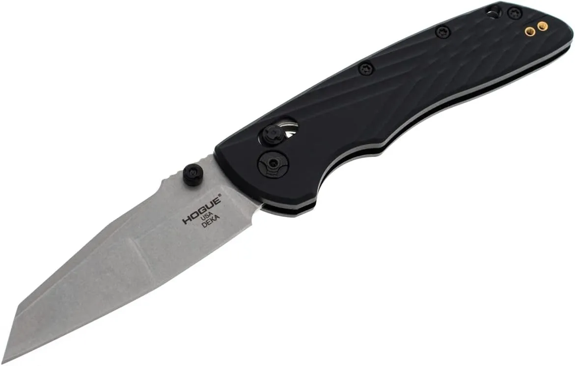 Hogue Deka ABLE Lock Folding Knife 3.25" CPM-MagnaCut Stonewashed Modified Wharncliffe Blade, Black Polymer Handles, AXIS/Crossbar Lock - 24369