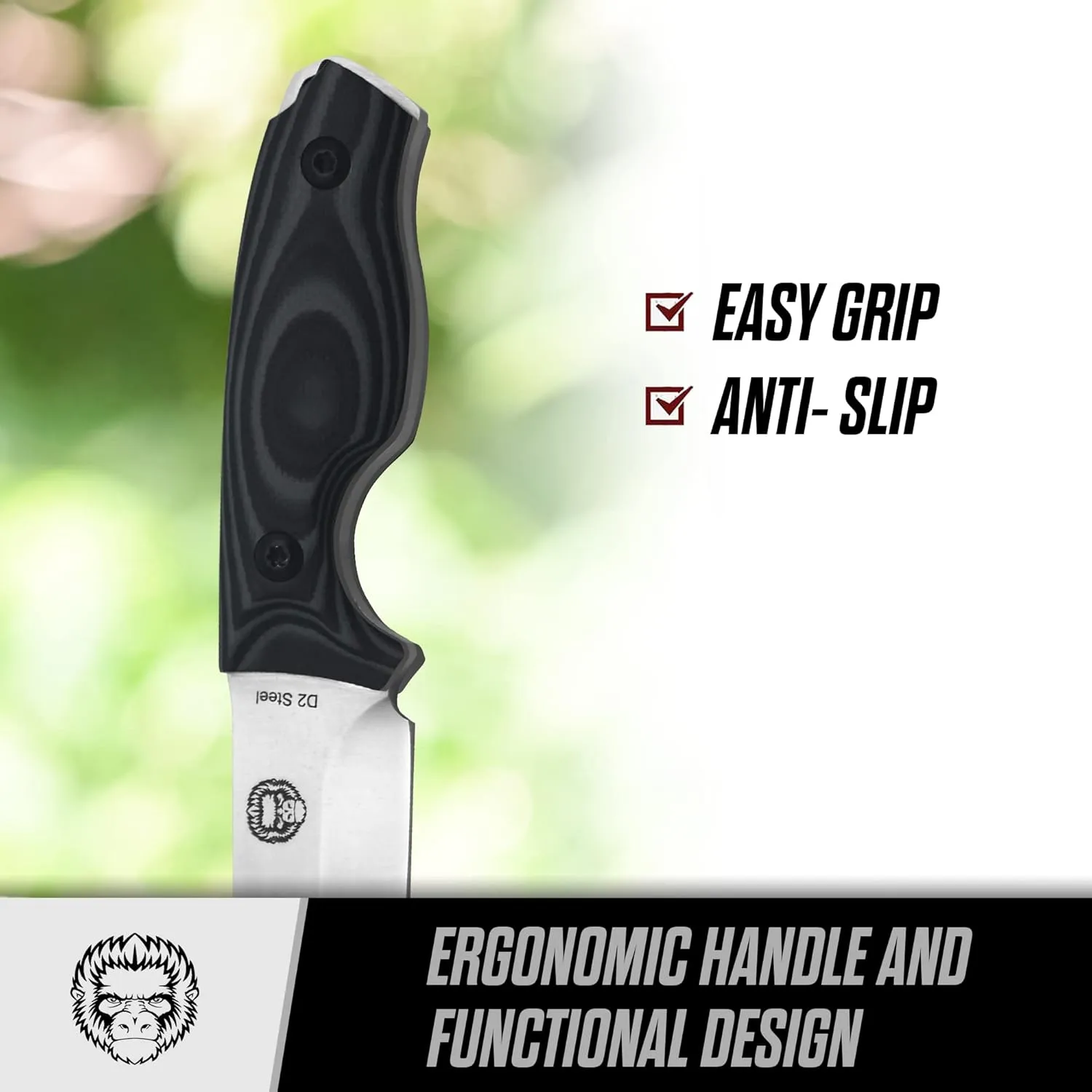 Holtzman's Gorilla Survival Baby Silverback Fixed Blade Hunting Knife with Kydex Sheath & Ferro Rod (Grey) - Ideal for Camping and Outdoor Adventures