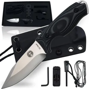 Holtzman's Gorilla Survival Baby Silverback Fixed Blade Hunting Knife with Kydex Sheath & Ferro Rod (Grey) - Ideal for Camping and Outdoor Adventures