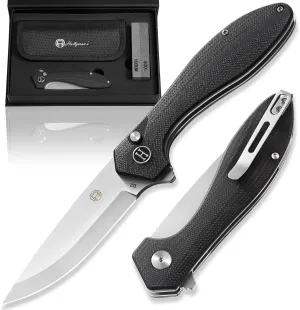 Holtzman's Gorilla Survival Mens Folding Pocket Knife Set D2 Steel Blade G10 Handle Pocket Knife EDC Gift set for Men (sandblasted blade black G10 handle)