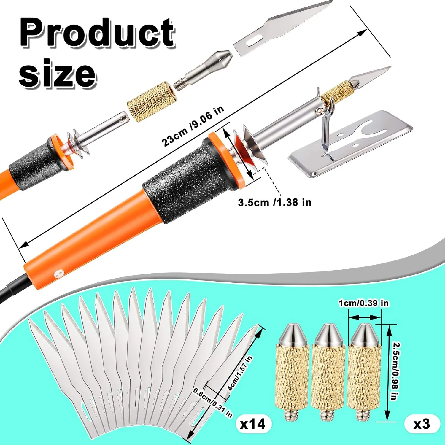 Honoson 19 Pieces Electric Hot Knife Cutter Tool, Multipurpose Hot Knife Stencil Cutter with Metal Stand, 14 Blades, 3 Chuck Sleeves for Cutting Carving(Orange)