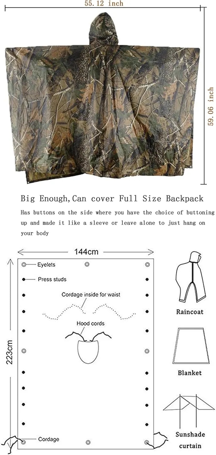 HOW'ON Mens Rain Poncho Waterproof Poncho Hooded Poncho Emergency Raincoat