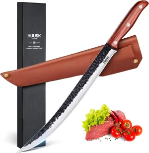 Huusk Carving Knife for Meat-High Carbon Steel Breaking Knives 11.5 Inch Brisket Slicing Knofe Japanese Butcher Scimitar Knife with Ergonomic Handle Men Gift