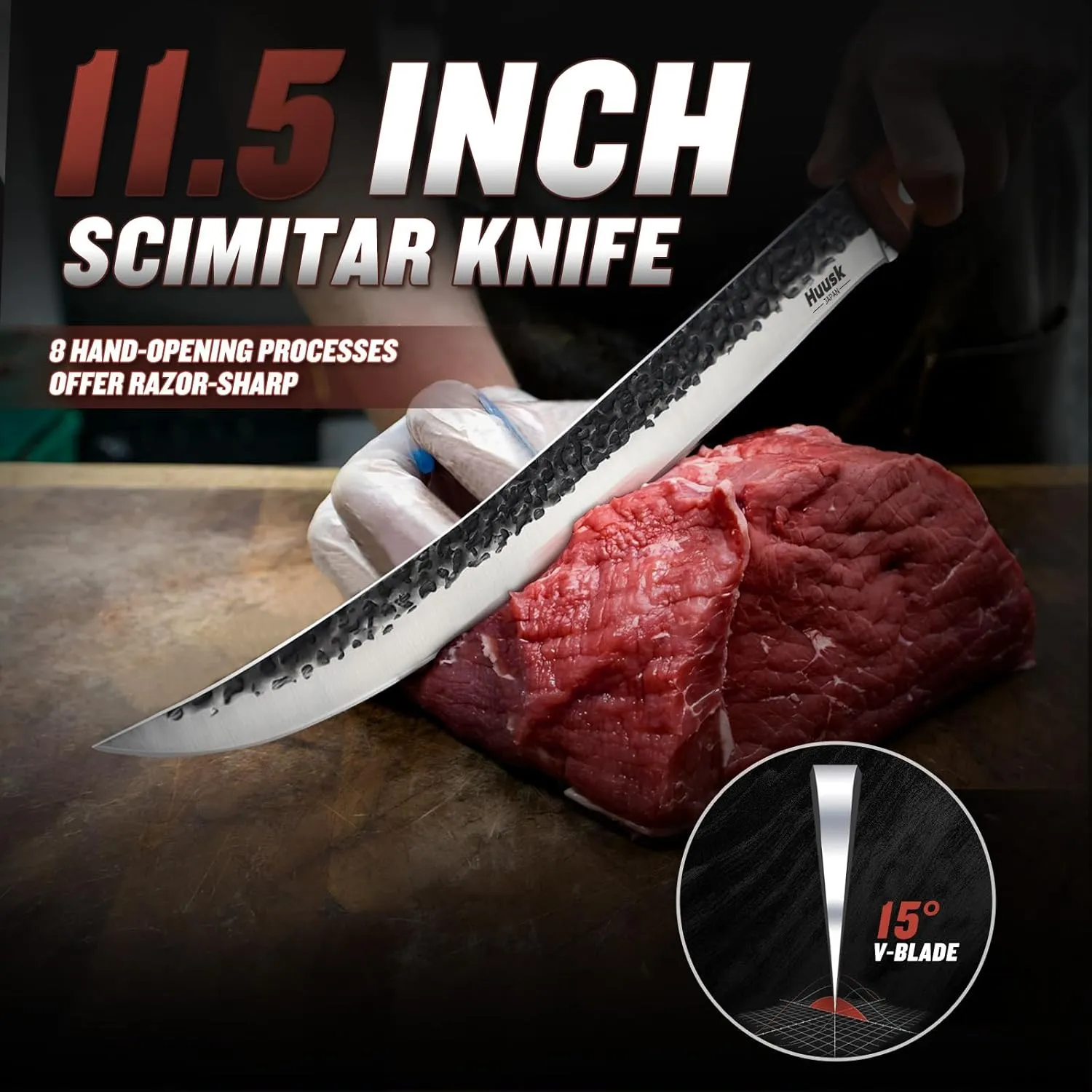 Huusk Carving Knife for Meat-High Carbon Steel Breaking Knives 11.5 Inch Brisket Slicing Knofe Japanese Butcher Scimitar Knife with Ergonomic Handle Men Gift