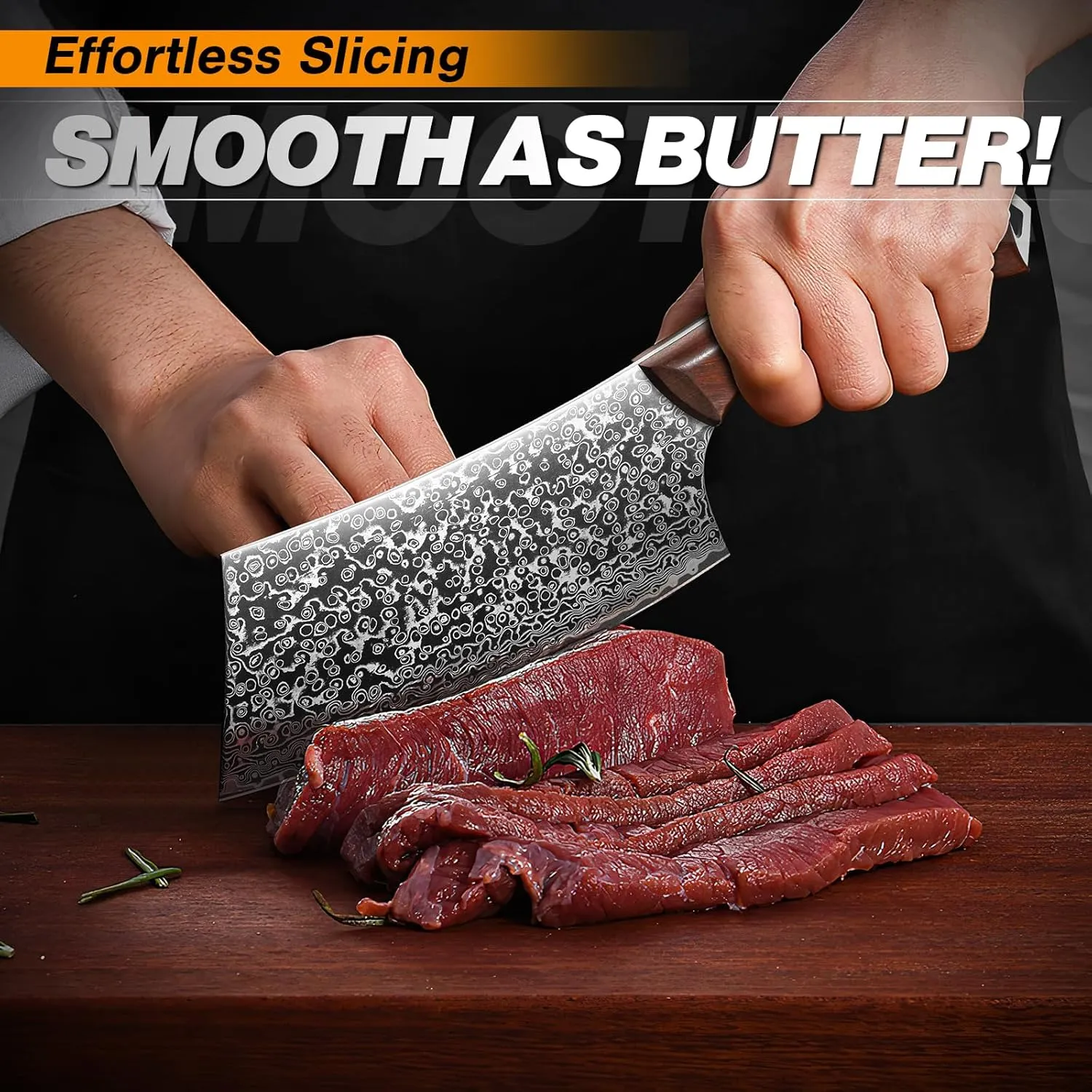 Huusk Meat Cleaver Knife Japanese Kitchen Knife 6.4 Inch, Hand Forged Butcher Knife for Meat Cutting, Vegetable Chopping Knife High Carbon Steel Damascus Pattern Chef Knife Cooking Gift for Men Women