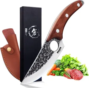 Huusk Viking Knife, Chef Knives Hand Forged Full Tang Boning Knives with Sheath Japanese Butcher Meat Cleaver Kitchen Japan knives Caveman Knife for Home or Camping