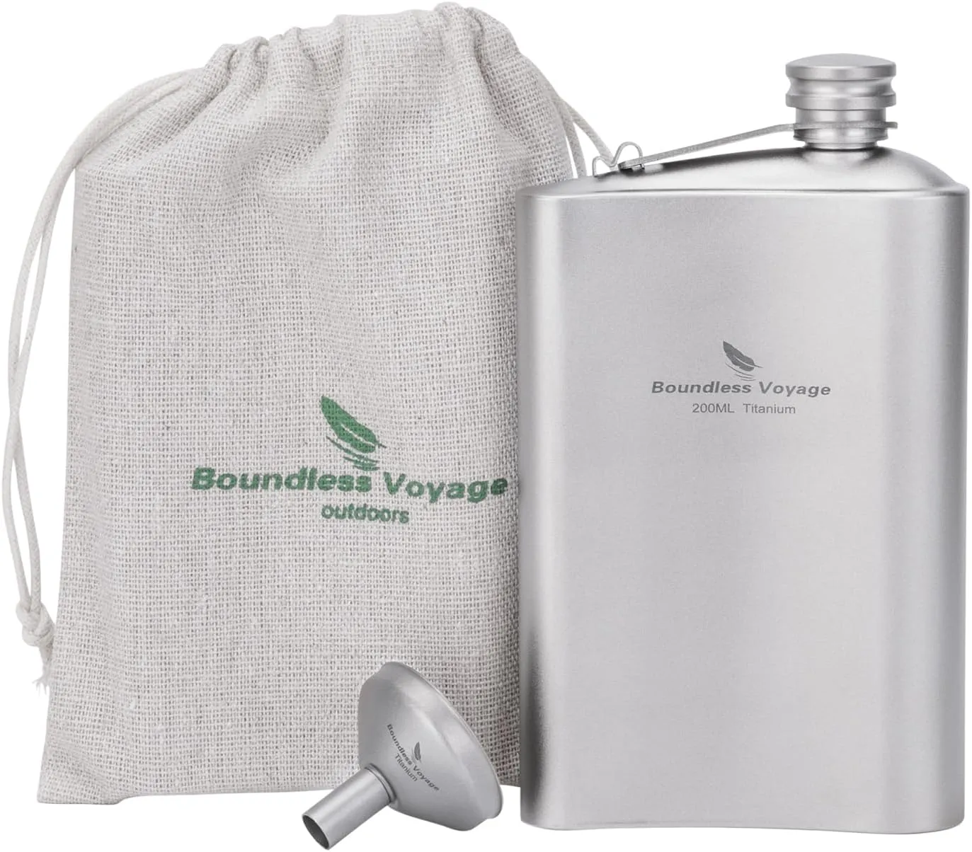 iBasingo 200ml Titanium Hip Flask with Funnel Ultralight Portable Leakproof Small Wine Pot Outdoor Camping Travel Thin Bottle for Whiskey Vodka Alcohol Liquor for Men Women Ti3261D