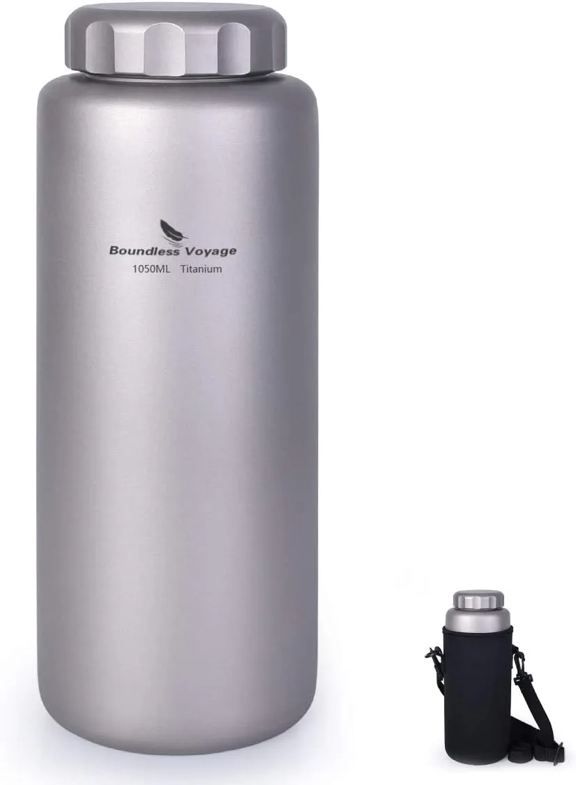 iBasingo Titanium Water Bottle 35.5oz (1050ml) Wide Mouth Lightweight Single Layer Camping Flask for Hiking, Backpacking & Outdoor Cooking Portable Durable Drinking Bottle Ti3005D