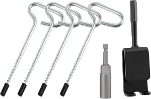 Ice Anchor Drill Adapter Kit with 4 Ice Shelter Stake Nails, 1/4" Drill Adapter for Easy Ice Fishing Shelter Setup, Durability Ice Shanty Anchors for Tents
