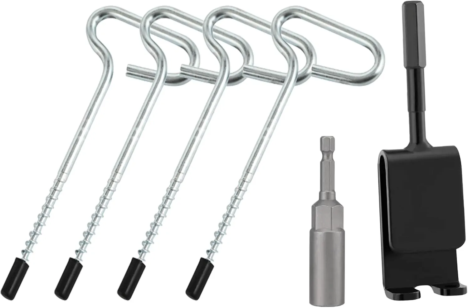 Ice Anchor Drill Adapter Kit with 4 Ice Shelter Stake Nails, 1/4" Drill Adapter for Easy Ice Fishing Shelter Setup, Durability Ice Shanty Anchors for Tents