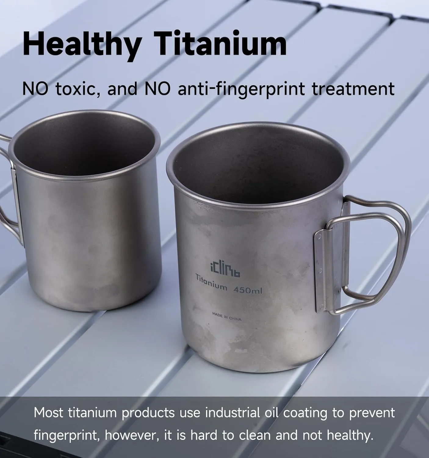 iClimb Titanium Cup Camping Coffee Mug Ultralight Compact with Foldable Handle (450ml)