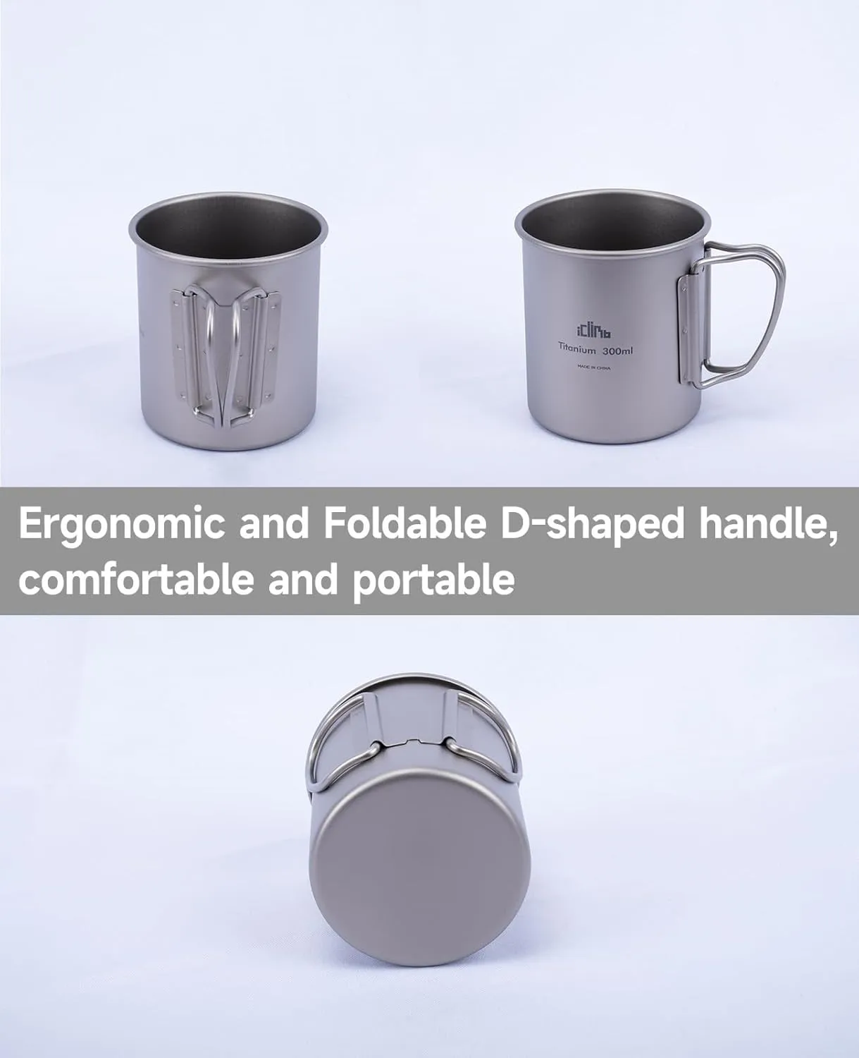 iClimb Titanium Cup Camping Coffee Mug Ultralight Compact with Foldable Handle (450ml)