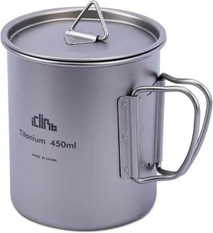 iClimb Titanium Cup Camping Coffee Mug Ultralight Compact with Foldable Handle (450ml)