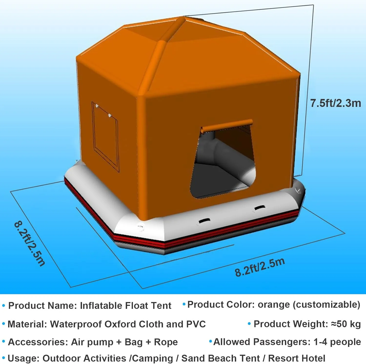 Inflatable Camping Tent with Pump Easy Setup Blow Up Tents Water Lounge Fishing Raft Boat for Pool Lake