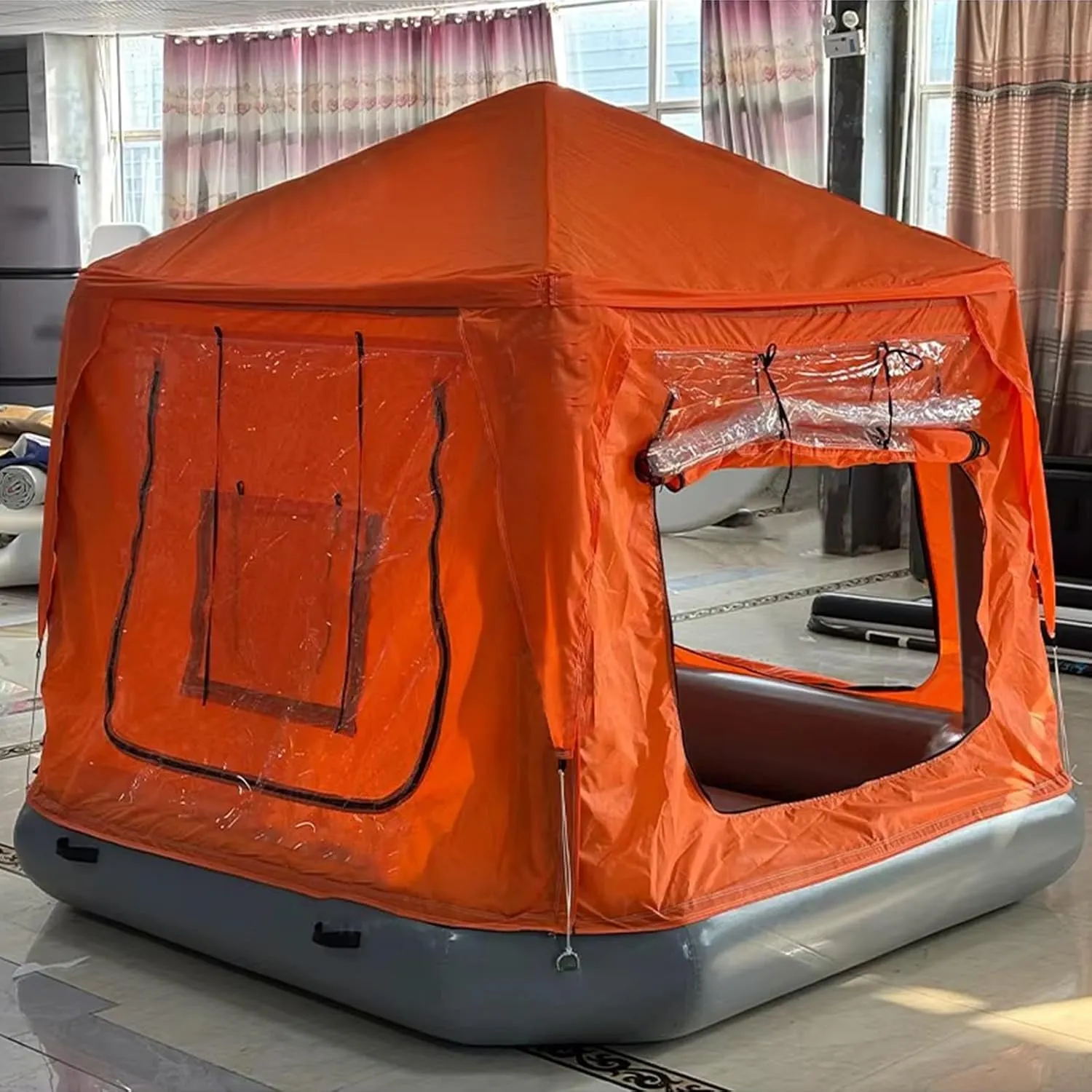 Inflatable Camping Tent with Pump Easy Setup Blow Up Tents Water Lounge Fishing Raft Boat for Pool Lake