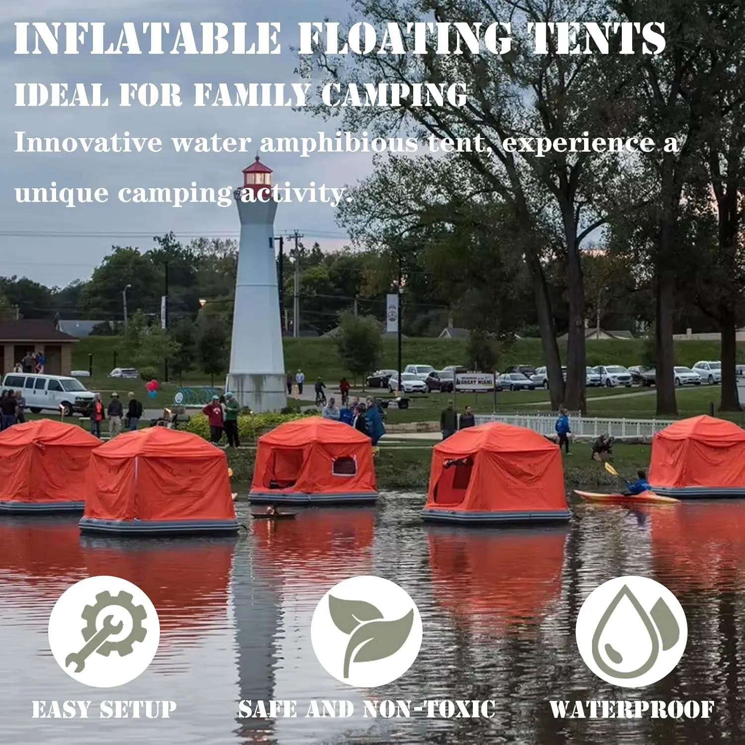 Inflatable Camping Tent with Pump Easy Setup Blow Up Tents Water Lounge Fishing Raft Boat for Pool Lake