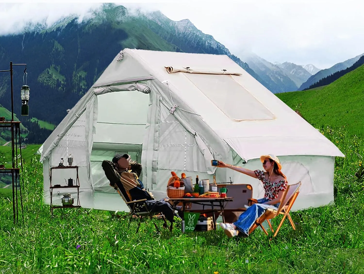 Inflatable Glamping Tent for Travelers, Oxford Outdoor Windproof Waterproof 4 Seasons Easy Setup, Luxury Cabin Tent, Large Inflatable House Tent 6㎡/12㎡