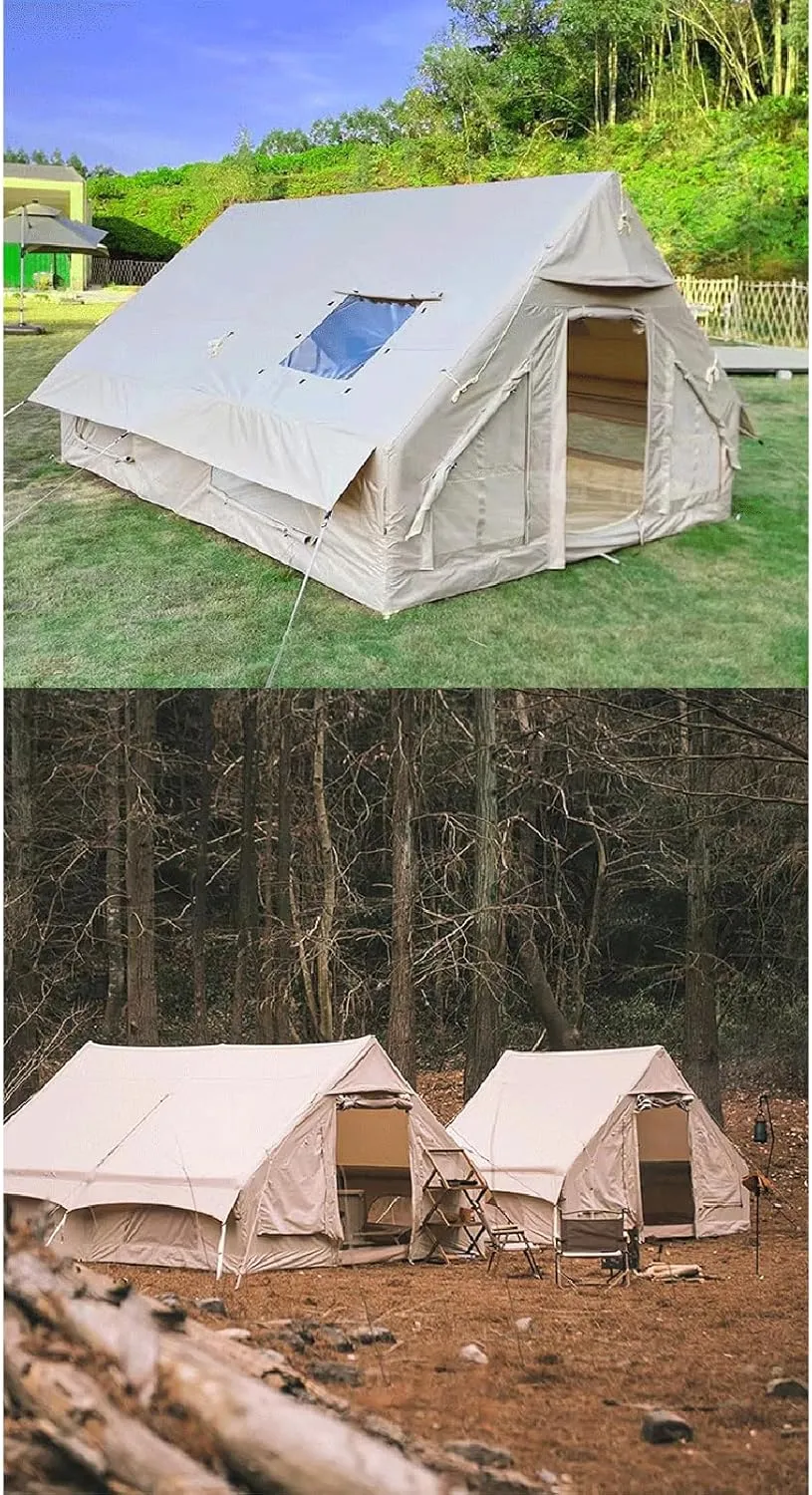 Inflatable Glamping Tent for Travelers, Oxford Outdoor Windproof Waterproof 4 Seasons Easy Setup, Luxury Cabin Tent, Large Inflatable House Tent 6㎡/12㎡