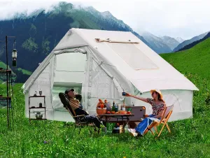 Inflatable Glamping Tent for Travelers, Oxford Outdoor Windproof Waterproof 4 Seasons Easy Setup, Luxury Cabin Tent, Large Inflatable House Tent 6㎡/12㎡