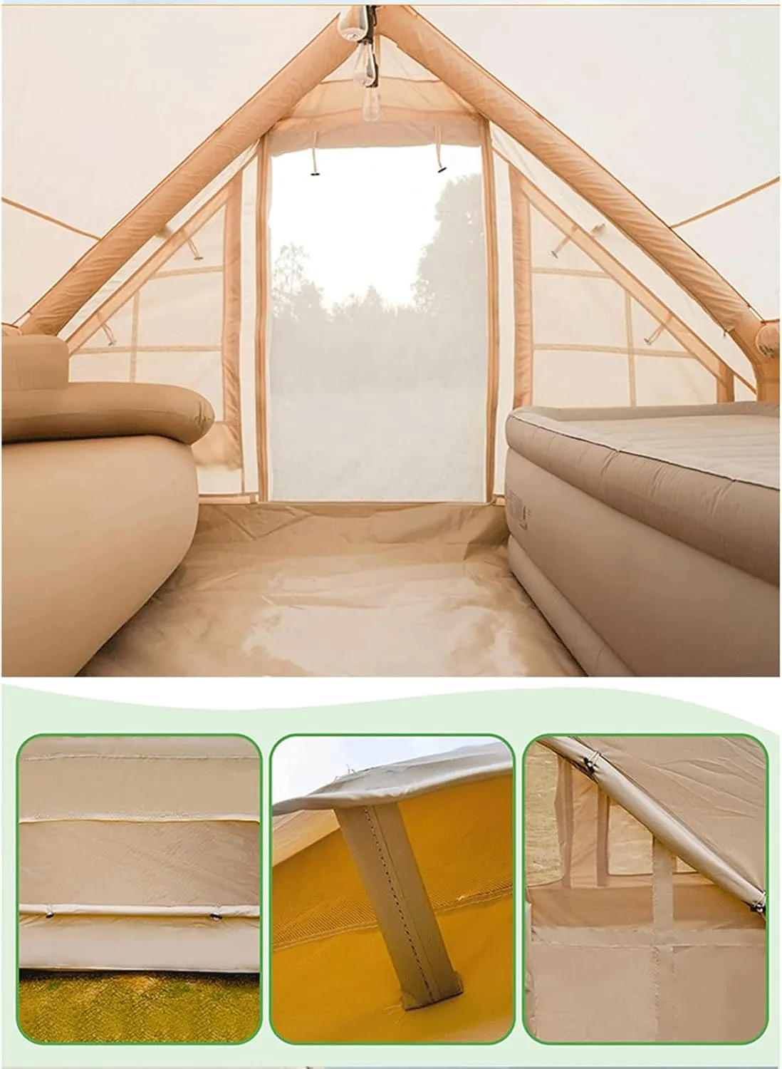 Inflatable Glamping Tent for Travelers, Oxford Outdoor Windproof Waterproof 4 Seasons Easy Setup, Luxury Cabin Tent, Large Inflatable House Tent 6㎡/12㎡
