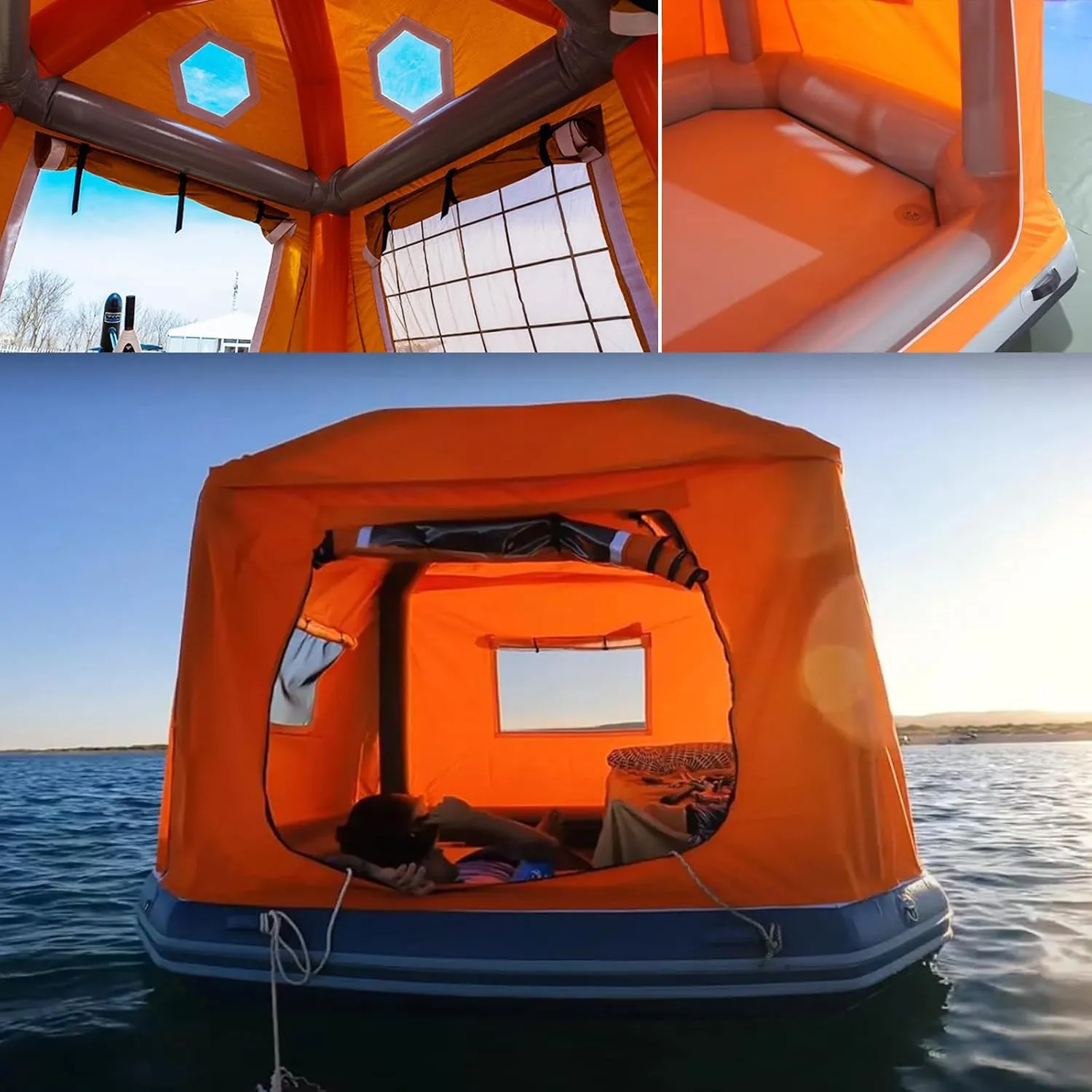 Inflatable Water Tent Floating Shoal Pool Tent Family Outdoor Camping Fishing Raft Boat Easy Setup Tent