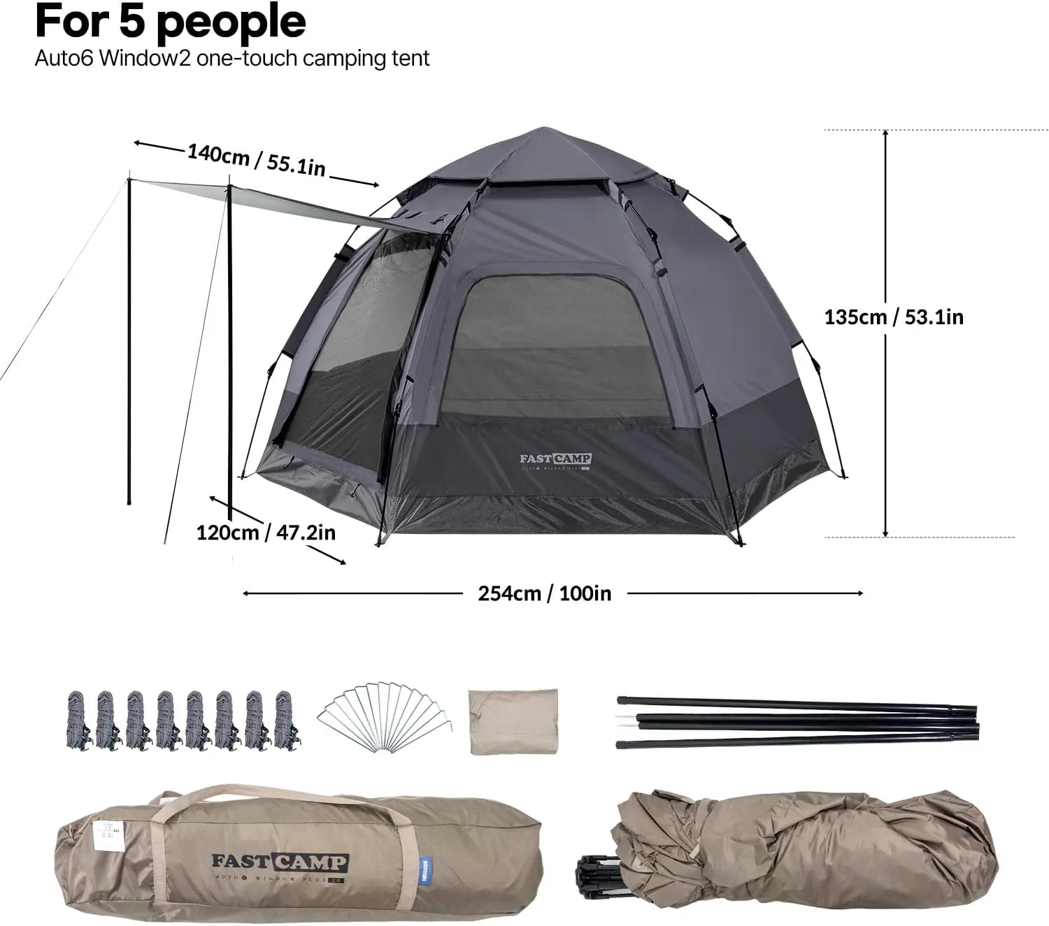 Instant Camping Tent for 4 Person,2 Mesh Windows & 2 Doors,Hexagonal Design,Easy Set Up pop up Tent with Vestibule & Rainfly, Ideal for Family Camp, Outdoor Activity