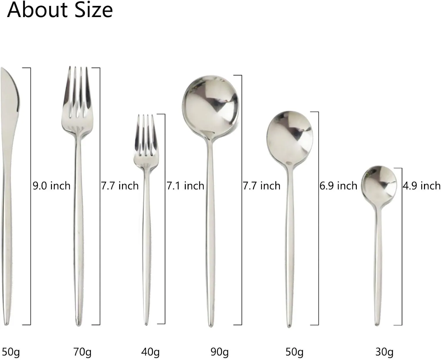 JASHII 24 Pieces Cutlery Flatware Set 304 Stainless Steel Home Kitchen Set, Mirror Polished, Knife/Fork/Spoon, Modern Elegant Tableware Set for Party, Christmas, Dinner (Silver)