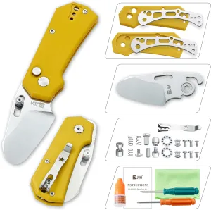 JIN Rhino Jr. Kids Pocket Knife, DIY Knife Kit, Fidget Toy Knives, 1.97” Unsharpened Steel Blade, Rounded Tip, Button Lock Folding EDC, Yellow G10 Handle