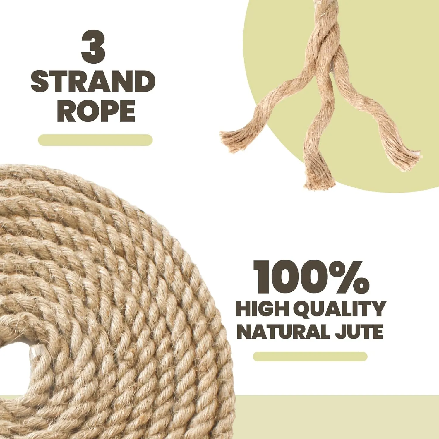 Jute Rope, 1/2 inch x 25 ft, Natural Twisted Manila Ropes, Multipurpose for Indoor/Outdoor Use, Porch Swing Rope, Crafting, Home Decor, Cat Scratch Post