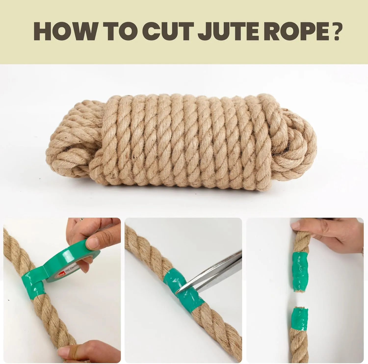 Jute Rope 3/4 inch x 50 ft, Natural Thick Twisted Rope Multipurpose for Indoor and Outdoor Use for Gardening, Crafting, Packing, Bundling, Home Decor, Cat Scratch Post