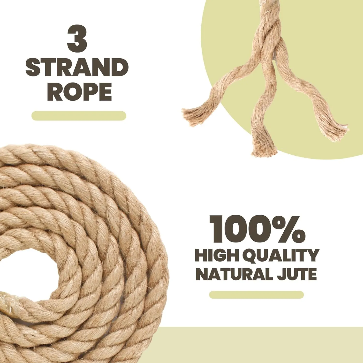 Jute Rope 3/4 inch x 50 ft, Natural Thick Twisted Rope Multipurpose for Indoor and Outdoor Use for Gardening, Crafting, Packing, Bundling, Home Decor, Cat Scratch Post