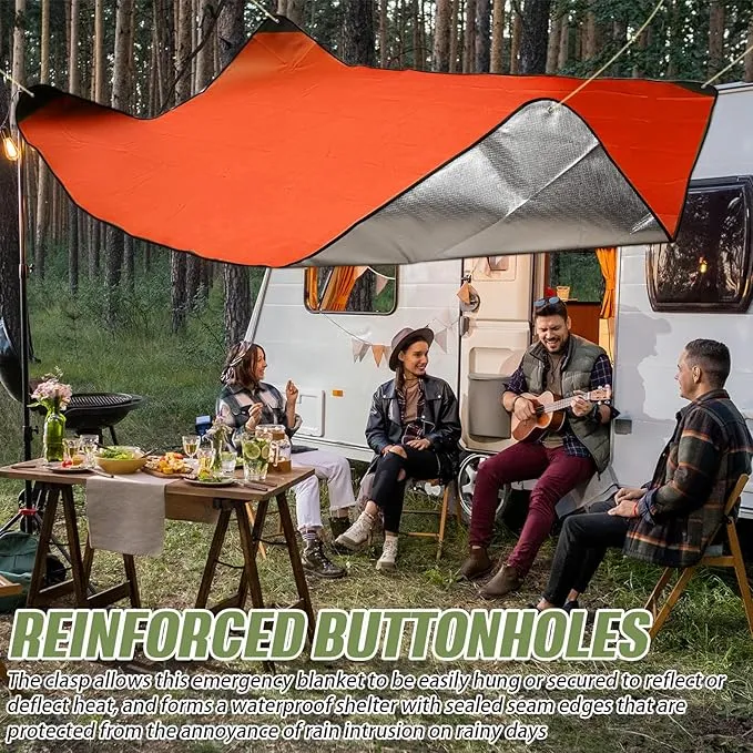 Kanayu 4 Pcs Emergency Blankets Thermal Survival Blankets 82 x 60 Inch, Heavy Duty Emergency Poncho Tarp Reusable Waterproof Emergency Blanket for Car, Camping, Hiking(Olive Green, Orange)