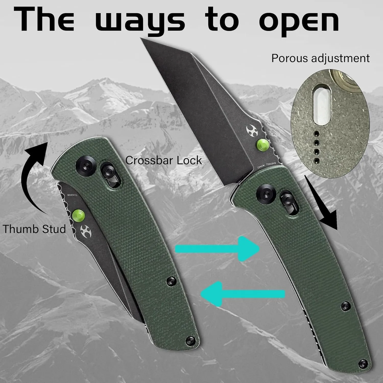 KANSEPT MainStreet Pocket Folding Knive,3.36''Black Ticn Coated 154CM Sharp Steel Blade,Green Micarta Handle with Axis Lock and Thumb Stud,Perfect Clip for Camping Hiking Fishing Everydaycarry T1015v6