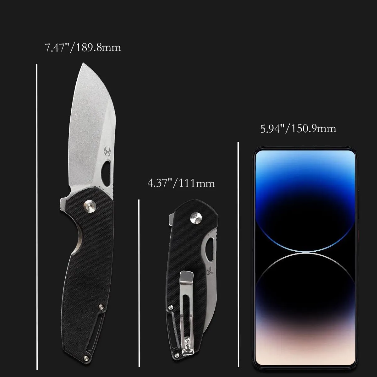 Kansept Model 6 Pocket Folding Knife - 3.1'' 154CM Material with Black G10 Handle - EDC & Camping Folding Knife - T1022A1