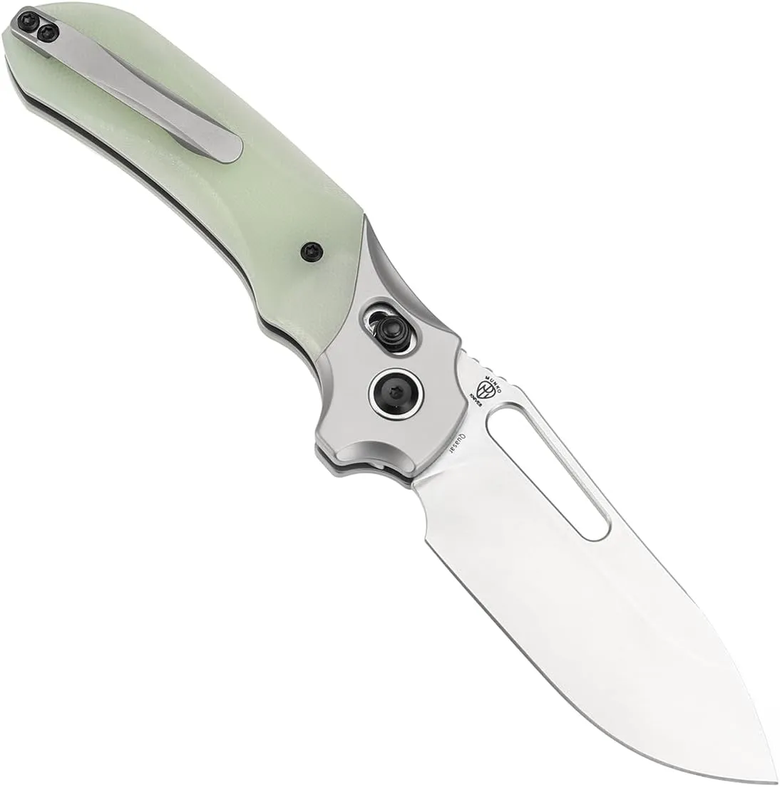 KANSEPT Quasar Pocket Knife,3.38'' Stonewashed 154CM Sharp Steel Blade, Jade G10 Handle, Cross Bar Lock Folding with Elongated Thumb Hole for Edc, Camping Hiking Knives for Men Women T1099V1