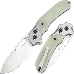 KANSEPT Quasar Pocket Knife,3.38'' Stonewashed 154CM Sharp Steel Blade, Jade G10 Handle, Cross Bar Lock Folding with Elongated Thumb Hole for Edc, Camping Hiking Knives for Men Women T1099V1