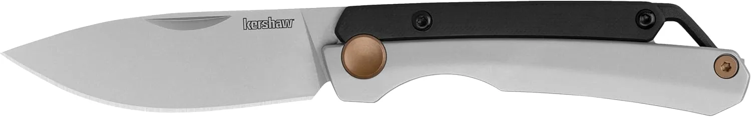Kershaw Esteem Folding Pocket Knife, 2.5 inch Bead Blasted Stainless Steel Blade, Black and Silver Handle with Bronze Detents, Nail Nick, Pocketclip