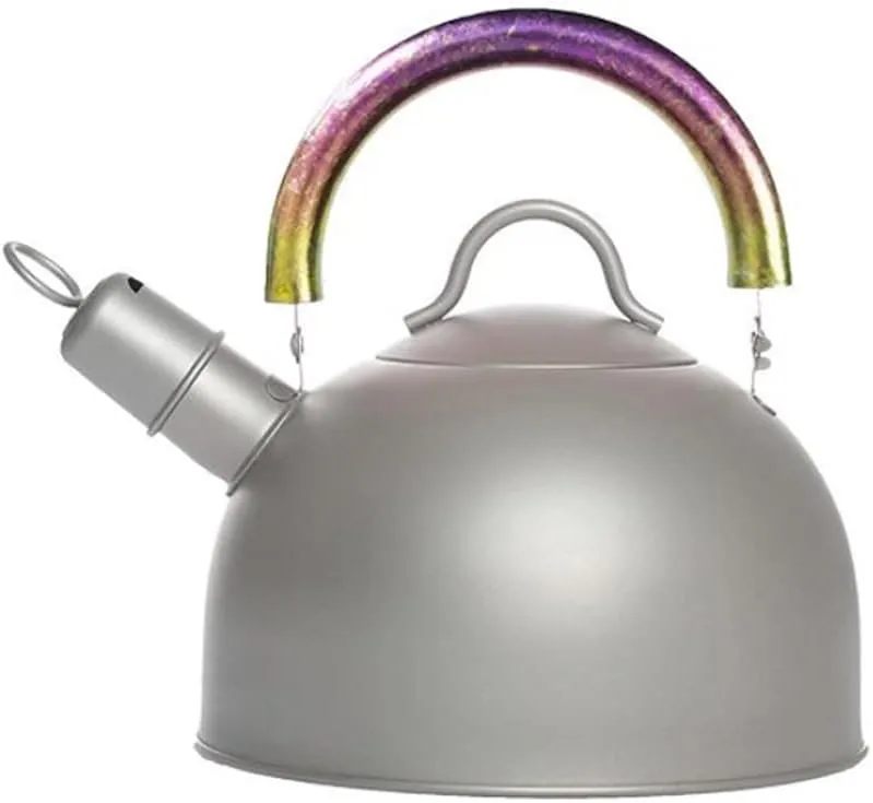 Kettle for Stove top 2L Titanium Kettle with Folding Handles Ultralight Pot with Warning Buzzer Coffee Tea for Outdoor Camping Backpacking Home Kitchen Supplies Teapots (Color : Purple)