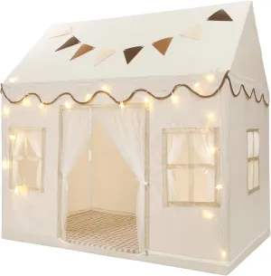 Kids Play Tent, Toddlers Large Playhouse with Mat, Star String, Flag, Machine Washable, Indoor and Outdoor Play Tent for Kids, Girls & Boy Aged 3 , 50" x 34" x 51", Cream