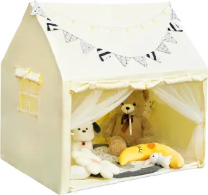 Kids PlayTent with 2 Built-in Storage Organizer Star Lights Mat Kids Tent Indoor DIY Decoration Playhouse for Toddler Boy and Girl Christmas Birthday
