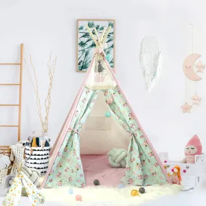 Kids Teepee Tent, Kids Teepee Play Tent Foldable Canvas Teepee Tent, Indoor & Outdoor Toddler Tent for Girls Pink Chevron Teepee (48 x 48 x 60 in)