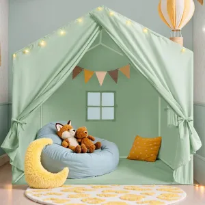 Kids Tent, Play Tent with Padded Mat and Lights, Large Play Tents with 2 Windows, Kids Playhouse Indoor & Outdoor, Reading Nook, Christmas Toddler Tents for Girls & Boys, 52" x35" x 51", Green