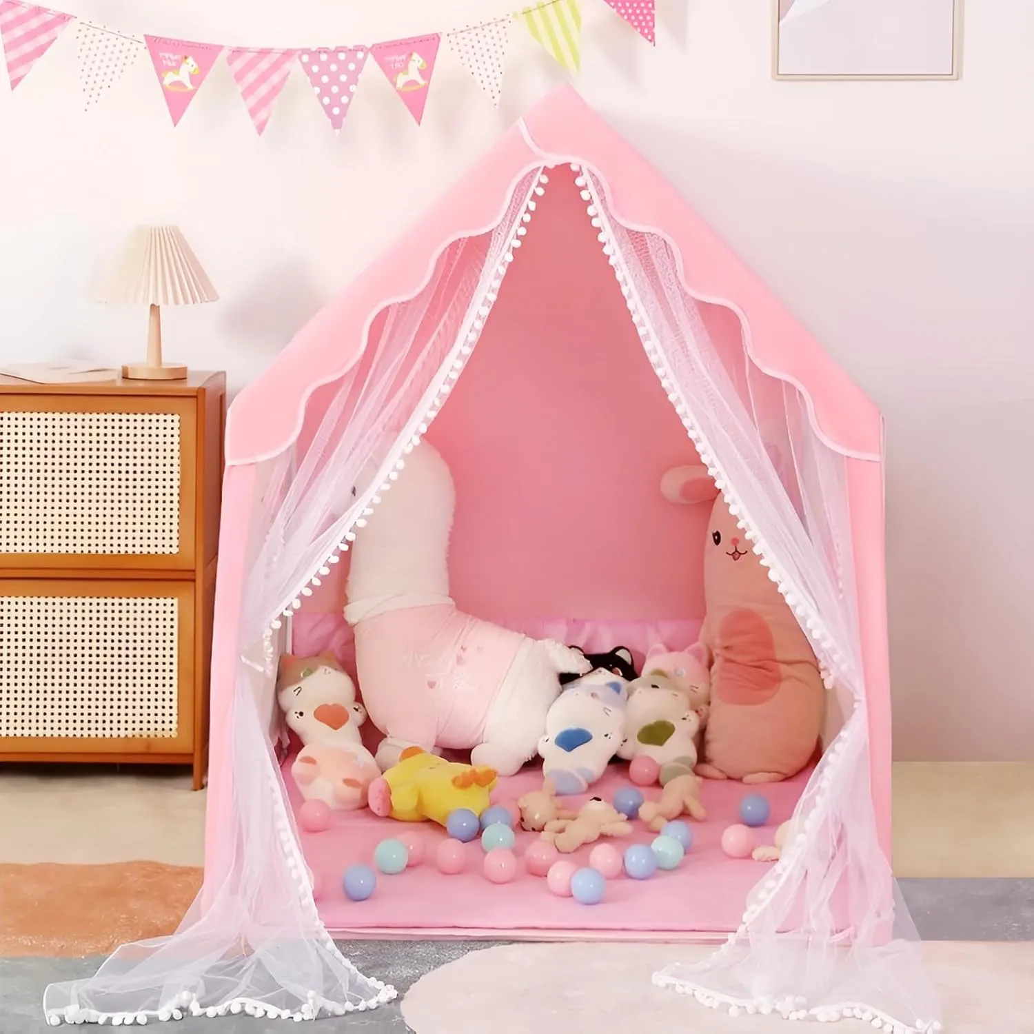 Kids Tent Play Tents for Toddler Children Indoor and Outdoor Large Pink Girls Princess Playhouse Castle with Windows Kids Room Furniture 47" L × 40" W × 52" H