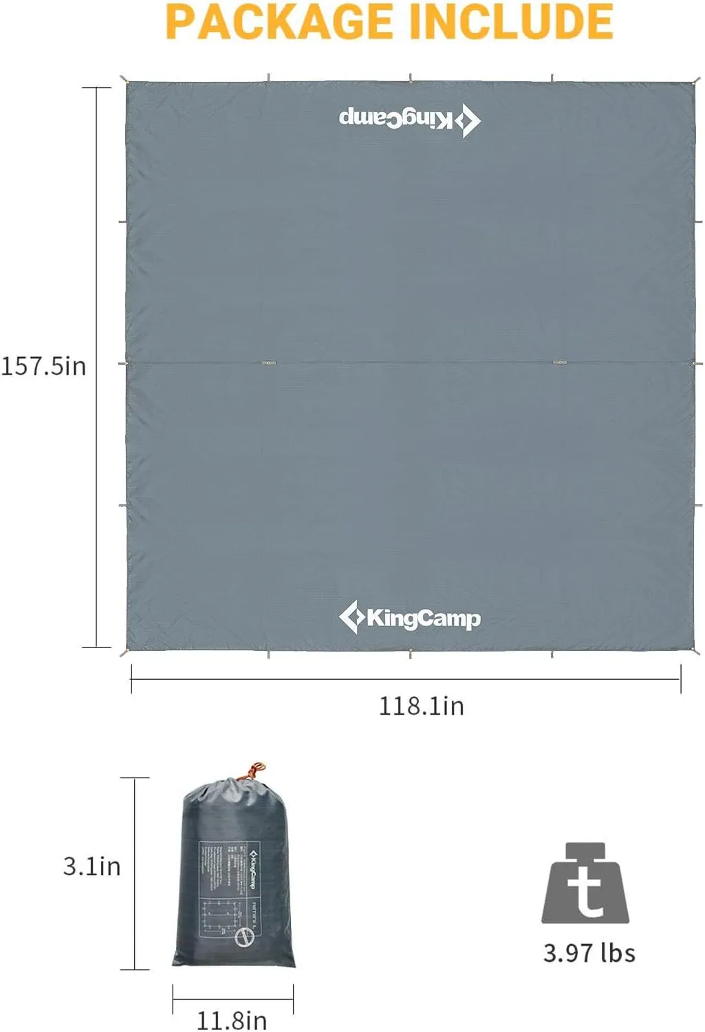KingCamp Camping Tarp, Waterproof Hammock Rain Fly, Portable Camping Sunshade for Beach, Picnic, Outdoor Activities - Ultralight Camping Gear Must Haves, Backpacking Tent Tarp Easy to Set Up