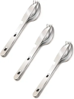 KINLINK 4-in-1 Camping Utensils 3-Pack, Portable Stainless Steel Spoon, Fork, Knife & Bottle Opener Combo Set, Travel/Camping/Hiking/Picnic/Barbecue/Outdoor Backpacking Utensils with Carrying Bag