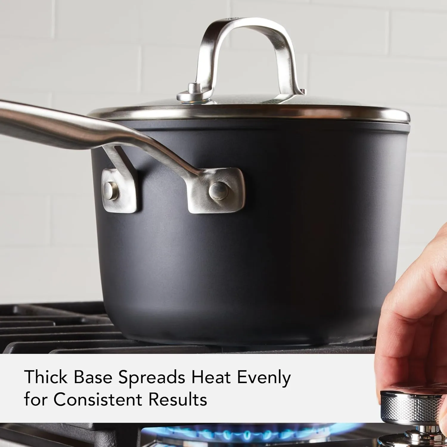 KitchenAid Hard Anodized Induction Nonstick Saucepan with Lid, 2 Quart, Matte Black
