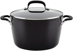 KitchenAid Hard Anodized Nonstick Stockpot with Lid, 8 Quart, Onyx Black