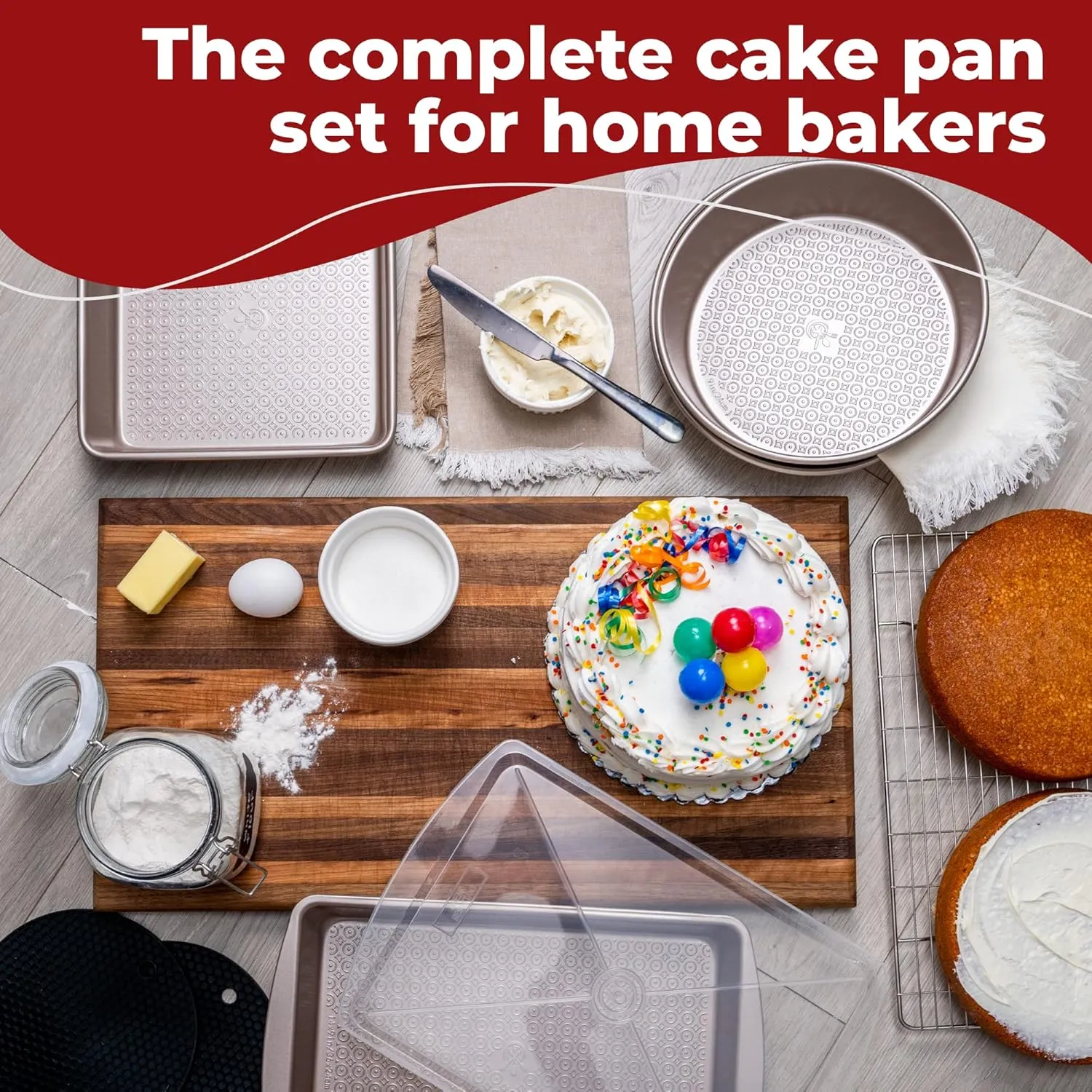 KITCHENATICS 12-Piece Carbon Steel Baking Pans Set Nonstick, Kitchen Essentials for New Home, Nonstick Bakeware Sets w/Cake Pans, Muffin Pan Set, Oven Pan - Stackable Bakeware Set, Champagne Gold