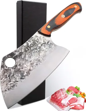 Kitory Serbian Chef Knife Meat Cleaver Forged Butcher Chopping Kitchen Knife, Full Tang, High Carbon Steel, Mosaic Rivet Pakkawood Handle for Home&Restaurant 2025 Gifts